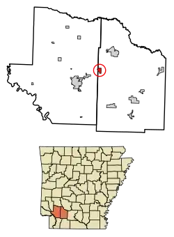 Location of Emmet in Hempstead County and Nevada County, Arkansas.