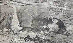 Lieutenant Hernán Merino Correa lies mortally wounded in the woods.