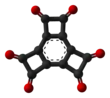 Ball and stick model of hexaoxotricyclobutabenzene