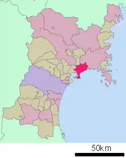 Location of Higashi-Matsushima in Miyagi Prefecture