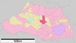 Location of Higashimatsuyama in Saitama Prefecture