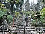 Omotesandō, very steep stone stairways approaching to the shrine.