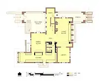Hills House First Floor Plan 1977.  Alterations after fire are marked in with bold walls.