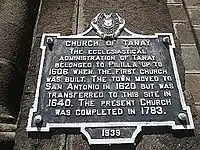 The historical marker in Tanay Church