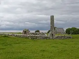 St. Brigid's church and St. Caimin's church and tower on Holy Island