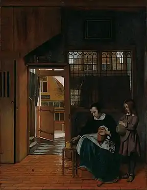 A Woman Preparing Bread and Butter for a Boy, by Pieter de Hooch, Getty Center
