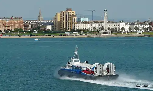 Image 52Hovercraft passing the mixed architecture, public gardens and shingle beach at Southsea, Portsmouth (from Portal:Hampshire/Selected pictures)