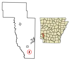 Location of Tollette in Howard County, Arkansas.