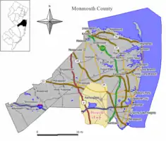 Map of Howell Township in Monmouth County. Inset: Location of Monmouth County highlighted in the State of New Jersey.
Interactive map of Howell Township, New Jersey
