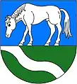 Arms of Hranice, Cheb District, Czech Republic, featuring a horse pacusant argent