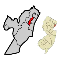 Location of Union City within Hudson County. Inset: Location of Hudson County in New Jersey.