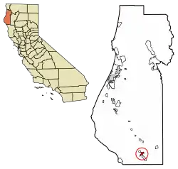 Location of Garberville in Humboldt County, California
