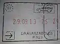 Entry stamp for road travel, issued at Drávaszabolcs
