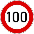 100&nbsp;km/h sign following the most common implementation of the Vienna Convention style (Hungary)