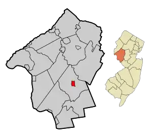 Location of Flemington in Hunterdon County (left) and of Hunterdon County in New Jersey (right)