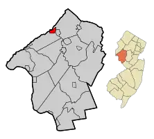 Map of Hampton in Hunterdon County. Inset: Location of Hunterdon County highlighted in the State of New Jersey.