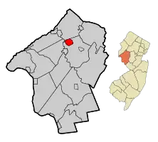 Map of High Bridge in Hunterdon County. Inset: Location of Hunterdon County highlighted in the State of New Jersey.