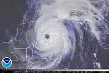 Infrared satellite image of Wilma exhibiting a large eye and a circular region of clouds