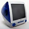A translucent indigo iMac G3.