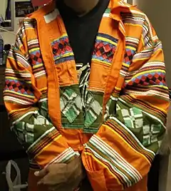 Seminole patchwork jacket worn by Iron Arrow Honor Society members, University of Miami, Coral Gables, Florida.