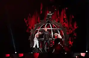 Hatari performing at the Eurovision Song Contest 2019 in Tel Aviv, Israel