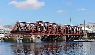 Remaining trusses of the former India Point Rail Bridge