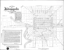 A black and white line-drawing map of Indianapolis