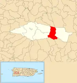 Location of Indiera Baja within the municipality of Maricao shown in red