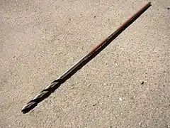 A .mw-parser-output .frac{white-space:nowrap}.mw-parser-output .frac .num,.mw-parser-output .frac .den{font-size:80%;line-height:0;vertical-align:super}.mw-parser-output .frac .den{vertical-align:sub}.mw-parser-output .sr-only{border:0;clip:rect(0,0,0,0);clip-path:polygon(0px 0px,0px 0px,0px 0px);height:1px;margin:-1px;overflow:hidden;padding:0;position:absolute;width:1px}3⁄8&nbsp;in ×&nbsp;18&nbsp;in (9.5&nbsp;mm ×&nbsp;457.2&nbsp;mm) installer bit