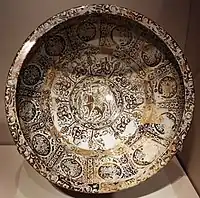Lustreware great basin signed by Abu Zayd al-Kashani in 1191 CE, Kashan, Iran.