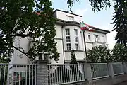Residential Embassy of the Islamic Republic of Iran in Prague with the national flag.