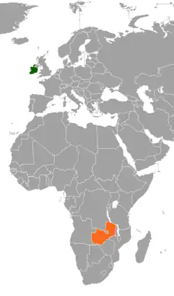 Map indicating locations of Ireland and Zambia