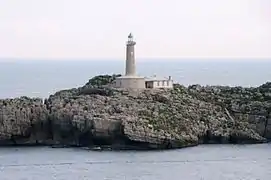 Island with lighthouse and lodgings, as seen in 2013