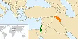 Map indicating locations of Israel and Kurdistan Region
