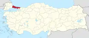 Istanbul highlighted in red on a beige political map of Turkeym