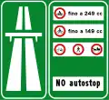 Motorway ahead with a summary of transit restrictions(Formerly used )