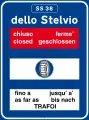 Information about road condition of passes: road closed after the town shown and mandatory snow chains