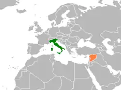 Map indicating locations of Italy and Syria