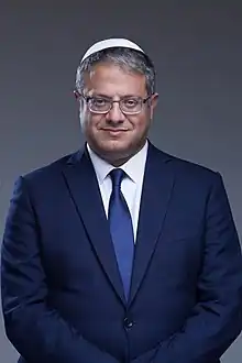 Ben-Gvir smiling, wearing a suit and kippah