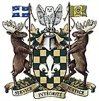 Coat of arms granted by theCanadian Heraldic Authority.mw-parser-output cite.citation{font-style:inherit;word-wrap:break-word}.mw-parser-output .citation q{quotes:"\"""\"""'""'"}.mw-parser-output .citation:target{background-color:rgba(0,127,255,0.133)}.mw-parser-output .id-lock-free a,.mw-parser-output .citation .cs1-lock-free a{background:url("//upload.wikimedia.org/wikipedia/commons/6/65/Lock-green.svg")right 0.1em center/9px no-repeat}.mw-parser-output .id-lock-limited a,.mw-parser-output .id-lock-registration a,.mw-parser-output .citation .cs1-lock-limited a,.mw-parser-output .citation .cs1-lock-registration a{background:url("//upload.wikimedia.org/wikipedia/commons/d/d6/Lock-gray-alt-2.svg")right 0.1em center/9px no-repeat}.mw-parser-output .id-lock-subscription a,.mw-parser-output .citation .cs1-lock-subscription a{background:url("//upload.wikimedia.org/wikipedia/commons/a/aa/Lock-red-alt-2.svg")right 0.1em center/9px no-repeat}.mw-parser-output .cs1-ws-icon a{background:url("//upload.wikimedia.org/wikipedia/commons/4/4c/Wikisource-logo.svg")right 0.1em center/12px no-repeat}.mw-parser-output .cs1-code{color:inherit;background:inherit;border:none;padding:inherit}.mw-parser-output .cs1-hidden-error{display:none;color:#d33}.mw-parser-output .cs1-visible-error{color:#d33}.mw-parser-output .cs1-maint{display:none;color:#3a3;margin-left:0.3em}.mw-parser-output .cs1-format{font-size:95%}.mw-parser-output .cs1-kern-left{padding-left:0.2em}.mw-parser-output .cs1-kern-right{padding-right:0.2em}.mw-parser-output .citation .mw-selflink{font-weight:inherit}"Sûreté du Québec arms". Official website of the Governor General. Retrieved 2018-12-17.