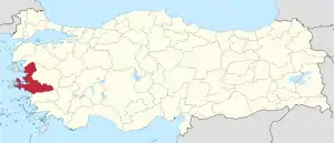 Location of Izmir Province in Turkey