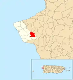 Location of Jagüey within the municipality of Rincón shown in red