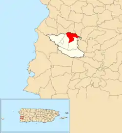 Location of Jagüitas within the municipality of Hormigueros shown in red