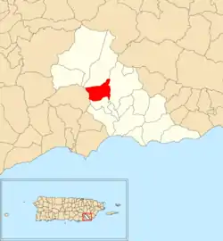 Location of Jagual within the municipality of Patillas shown in red