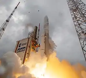 Ariane 5 containing the James Webb Space Telescope lifting-off from the launch pad