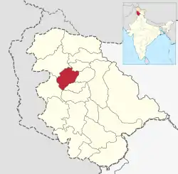Location of Budgam district in Jammu and Kashmir