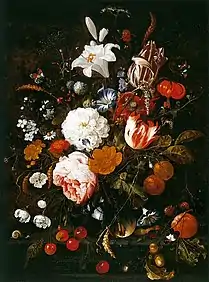 Still-Life with Flowers in a Glass Vase with Fruit. Thyssen-Bornemisza Museum, Madrid.