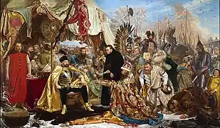 King Stephen Báthory receiving homage from Russians at Pskov in 1582, as painted by Jan Matejko in 1872