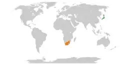 Map indicating locations of Japan and South Africa