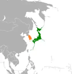 Map indicating locations of Japan and South Korea